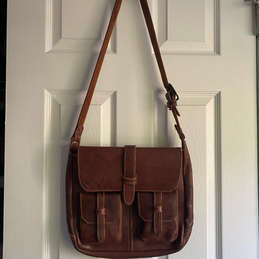 Authentic Frye darker medium brown leather crossbody bag